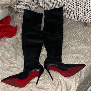 Christian Louboutin Black Over-the-Knee Boots with Red Soles